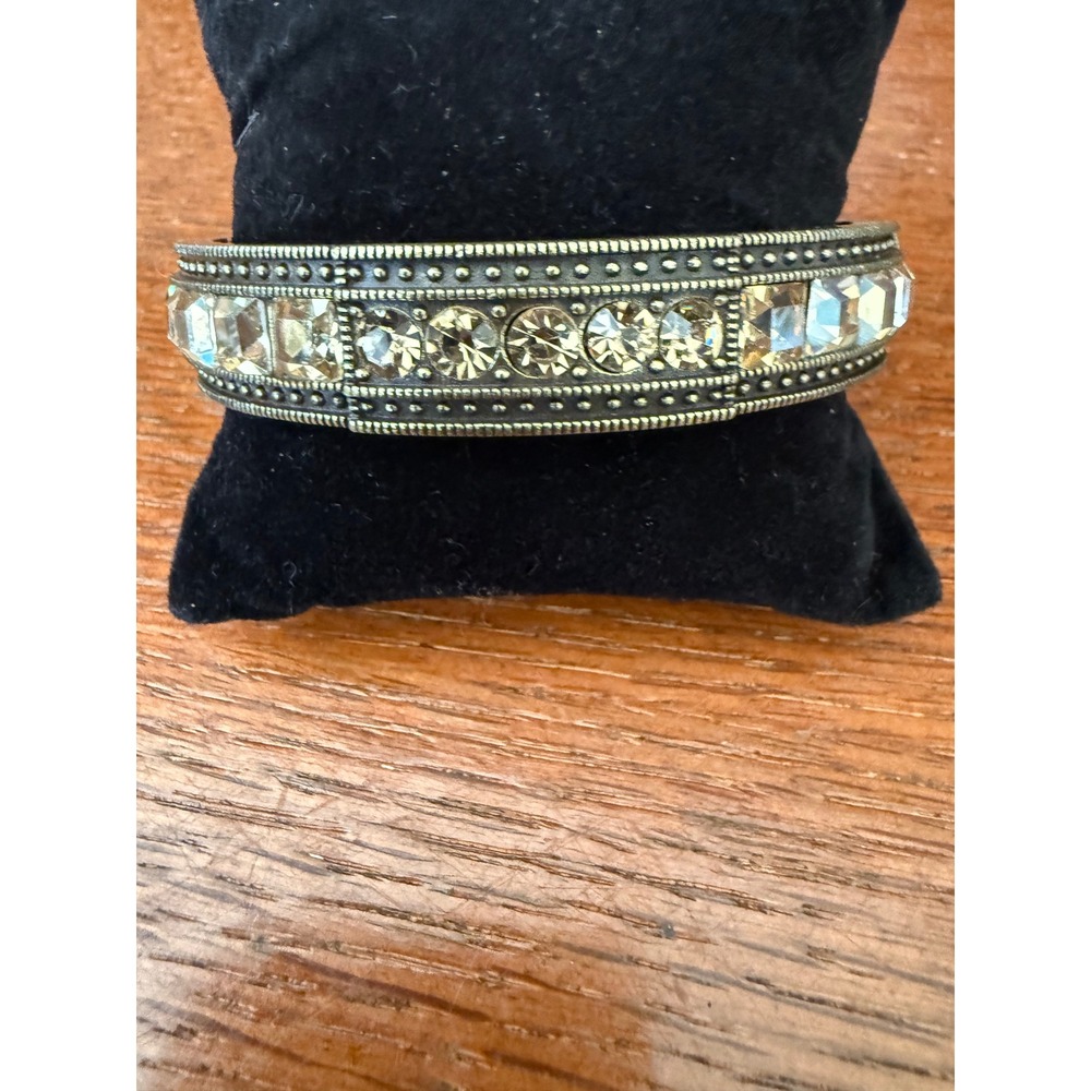 Heidi Daus Crystal Hinged Bangle Bracelet Bronzetone Art Deco Champagne Gold